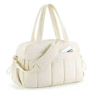 Sac à langer imperméable pour bébé sac de voyage sac à main bagage à main poussette beige style minimaliste portefeuille intégré poignées renforcées sangle ajustable nylon tissu matelassé usage polyvalent