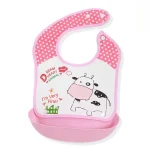 Bavoir imperméable pour bébé design vache amusant bavoir en EVA souple fermeture à pression pour 01 ans rose et blanc collection Dream Heart Animal