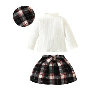 Ensemble bébé fille 01 ans haut à manches longues jupe plaid automne printemps vêtements enfants doux confortables style chic matériau coton polyester