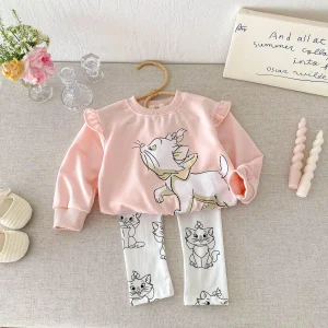 Ensemble bébé fille 16 ans mode sport dessin animé 2 pièces tshirt pantalon coton confortable style décontracté uni