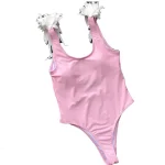 Maillot de bain une pièce rose floral bretelles larges confortable style moderne été fille maman tenue famille baignade piscine plage