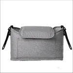Sac de rangement suspendu pour poussette bébé multifonctionnel grande capacité en coton poignées intégrées design moderne gris