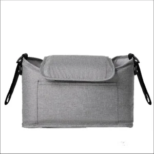 Sac de rangement suspendu pour poussette bébé multifonctionnel grande capacité en coton poignées intégrées design moderne gris
