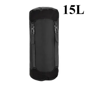 Sac de rangement compression 15L nylon noir résistant à l&rsquo;eau sac à dos randonnée camping portable léger sangles ajustables