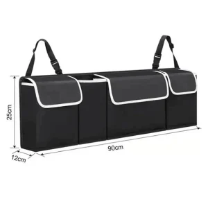 Organisateur de coffre voiture sac rangement siège arrière haute capacité tissu Oxford 3 compartiments fermeture magnétique noir idéal famille voyageurs