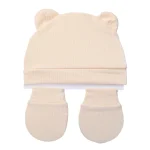 Bonnet bébé oreilles ours mitaines accessoire bébé 03 mois coton doux nouveauné poussette accessoire photo vêtement bébé 3 pièces