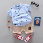 Costume d&rsquo;été pour bébé garçon ensemble 2 pièces top et short style décontracté matériau coton polyester idéal été bébé 713 ans