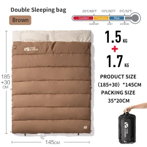 Sac de couchage double portable Mobi Garden camping randonnée extérieur 2 personnes brun 190x84cm saison multi confort extérieur Sac de couchage double portable Mobi Garden camping randonnée extérieur 2 personnes brun 190x84cm saison multi confort extérieur