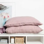 Housses d&rsquo;oreiller 100% lin français douces et respirantes décoratives carrées pour lit canapé fermeture d&rsquo;enveloppe  dusty pink