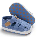 Chaussures pour nouveauné garçon fille semelles souples en toile premières marche sandales respirantes plage été unisex bleu