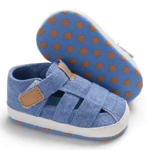 Chaussures pour nouveauné garçon fille semelles souples en toile premières marche sandales respirantes plage été unisex bleu Chaussures pour nouveauné garçon fille semelles souples en toile premières marche sandales respirantes plage été unisex bleu