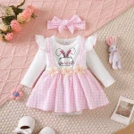 Robe pour nouveauné fille manches longues fleurs et carreaux accessoires inclus mignon confortable bébé fille 018 mois