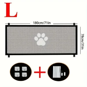 Clôture de sécurité pour chiens en maille métallique noire portable fixable avec empreinte de patte 180×78 cm Clôture de sécurité pour chiens en maille métallique noire portable fixable avec empreinte de patte 180×78 cm