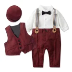 Ensemble vestimentaire formel pour nouveauné garçon costume Gentleman avec chapeau gilet et bow tie tenue Anniversary