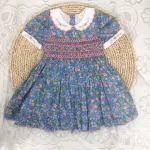 Robe smockée en coton pur pour filles motif floral style princesse robe d&rsquo;été 35 ans douce et respirante