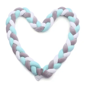 Parechocs lit bébé tressé 3 brins oreiller coton protecteur pull décoration chambre bébé 3m coton polyester bleu pastel blanc gris