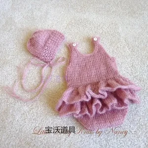 Ensemble chapeau et barboteuse bébé combinaison volants bonnet cordon Accessoires mode bébé fille nouveauné 01 ans