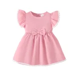 Robe de Soirée pour Bébé Fille en Coton Robe Élégante avec Volants et Nœud Tenue de Mariage d&rsquo;Été pour Enfant de 2 à 5 Ans