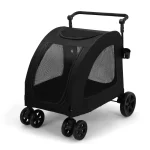 Poussette pour chien portable respirante portechiot pliable transport voyage accessoires chiens forte charge design moderne style élégant noir