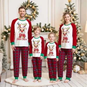 Ensemble pyjama Noël famille renne plaid manches longues pyjamas adultes enfants vêtements de nuit festifs