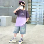 Ensemble vêtements bébé garçon Tshirt et Short dégradé Coton Manches courtes Style Streetwear Saison Été Taille 713 ans