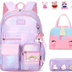 Sac à dos scolaire 7 en 1 pour filles et garçons Oxford cloth design coloré poches multiples accessoires inclus résistant à l&rsquo;eau PIKBEAR grande capacité usage quotidien