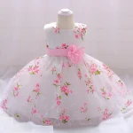 Robe florale en dentelle pour nouveauné fille tenue de fête d&rsquo;anniversaire mariage baptême princesse confortable et élégante