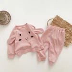Ensemble vêtements bébé motif lapin doux soft 2 pièces pyjama hiver ours lapin rose