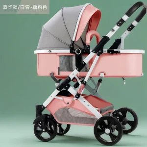 Poussette bébé haute paysage assise allongée légère pliante bidirectionnelle absorbant chocs nouveauné enfant 02 ans rose moderne