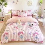 Ensemble literie enfant housse couette taie oreiller decoration chambre fille garçon motif mignon rose bleu violet