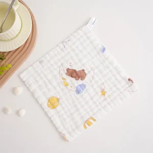 Serviette de visage bébé 6 couches coton doux mousseline motifs pastel ours étoiles nuages lot 9