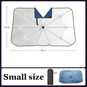 Parasol voiture paresoleil extérieur pliable tissu léger design moderne bleu et blanc portable sac transport compact Parasol voiture paresoleil extérieur pliable tissu léger design moderne bleu et blanc portable sac transport compact