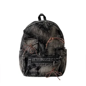 Sac à dos en denim délavé vintage style urbain design tendance grande capacité idéal pour le quotidien Sac à dos en denim délavé vintage style urbain design tendance grande capacité idéal pour le quotidien