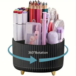 Organisateur bureau 360° en plastique noir 5 compartiments rotation libre rangement stylos crayons bureau école moderne pratique facile d’utilisation Organisateur bureau 360° en plastique noir 5 compartiments rotation libre rangement stylos crayons bureau école moderne pratique facile d’utilisation