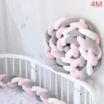 Parechocs lit bébé en tissu tressé 4m rose gris blanc protection lit de bébé moderne doux et sécurisant décoration chambre bébé