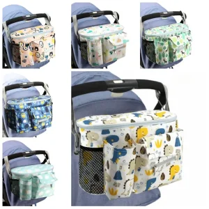 Sac de poussette en tissu Oxford dessin animé multifonctionnel panier de rangement grande capacité sécurité bébé accessoires poussette