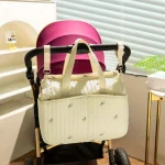 Sac à langer multifonctionnel en tissu doux design floral attachable sur poussette  Olive