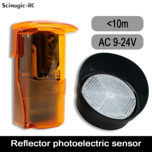 Capteur photoélectrique réflecteur Sci MagicRC 10m détection sécurité porte garage coulissante montage compact en plastique orange