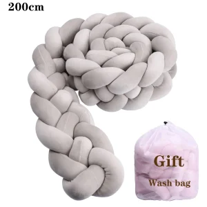 Parechocs lit bébé tressé 200cm décoration chambre bébé matelas protègelit en polyester doux 安全 durable et moderne