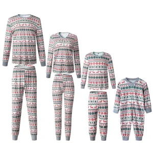 Ensemble pyjama de Noël en famille manches longues col rond motif multicolore vêtements de nuit maman papa enfants look festif