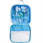 Kit de soins bébé 12 pièces toilettage et santé peigne coupeongles aspirateur nasal organizateur portable bleu