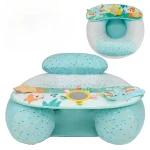 Siège d&rsquo;éveil pour bébé apprentissage à s&rsquo;asseoir siège de sol jouets interactifs miroir intégré coussin inclut cadeau nouveauné  Bleu