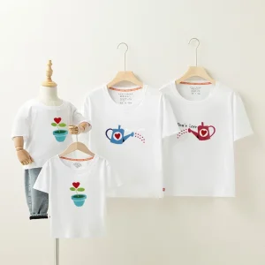 Tshirt manches courtes famille coton blanc motifs amour parents enfants vêtements assortis décontractés pour maman papa bébé enfant