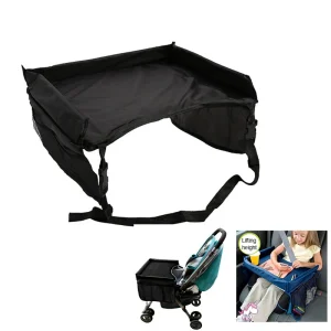 Plateau poussette portable en polyester noir plateau de rangement adjustable support pour bébé snacks jouets voyage design moderne