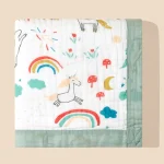 Couverture bébé 100% coton motifs licorne arcenciel douce et respirante idéale pour l’emmaillotage la sieste et le jeu