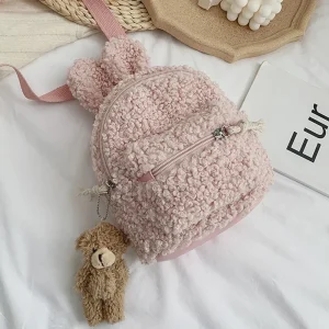 Sac à dos enfant en peluche sac école maternelle oreilles lapin mignonnes sac de jour en polaire sac voyage extérieur pour garçons filles rose Sac à dos enfant en peluche sac école maternelle oreilles lapin mignonnes sac de jour en polaire sac voyage extérieur pour garçons filles rose