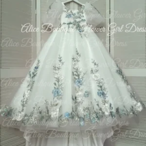 Robe de princesse fleurie pour fille mariage communion tulle dentelle style romantique robe de demoiselle d&rsquo;honneur