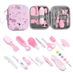 Kit de soins pour bébé, thermomètre pour cheveux des ongles du nouveau-né, brosse de toilettage, tondeuse, ciseaux, articles de toilette, ensemble de soins de santé pour nouveau-né – pink