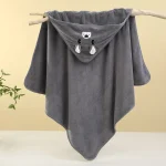 Serviette de bain pour bébé douce et absorbante capuchon animal gris couverture de toilette bébé filles garçons accessoire confortable et sécuritaire