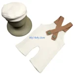 Ensemble photo bébé romper salopette chapeau blanc marron 06 mois look adorable bébé fille garçon